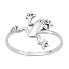 Sterling Silver Oxidized And Polished Frog Ring
