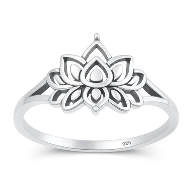 Sterling Silver Oxidized And Polished 11mm Lotus Ring