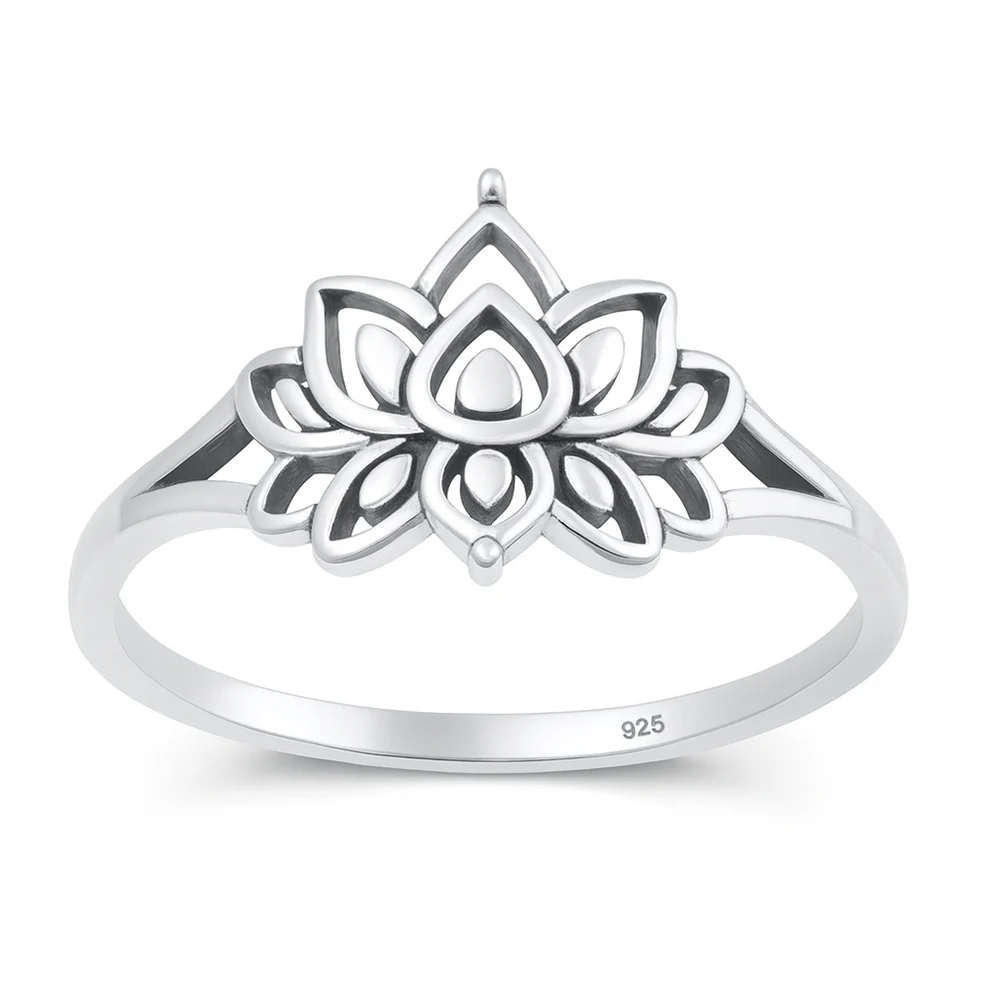 Sterling Silver Oxidized And Polished Lotus Ring