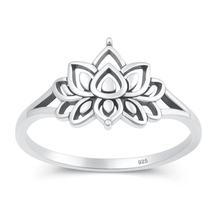 Load image into Gallery viewer, Sterling Silver Oxidized And Polished Lotus Ring