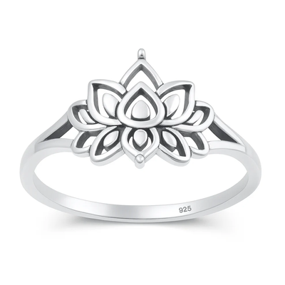 Sterling Silver Oxidized And Polished Lotus Ring