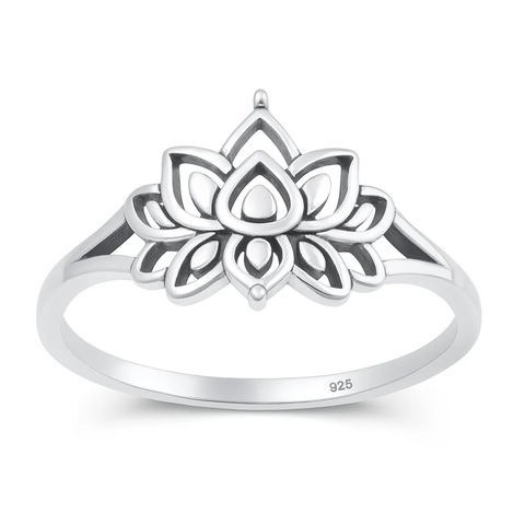 Sterling Silver Oxidized And Polished Lotus Ring