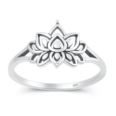 Sterling Silver Oxidized And Polished Lotus Ring