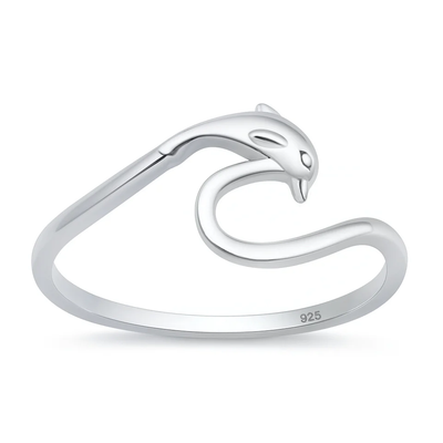 Sterling Silver Oxidized And Polished Dolphin And Wave Ring