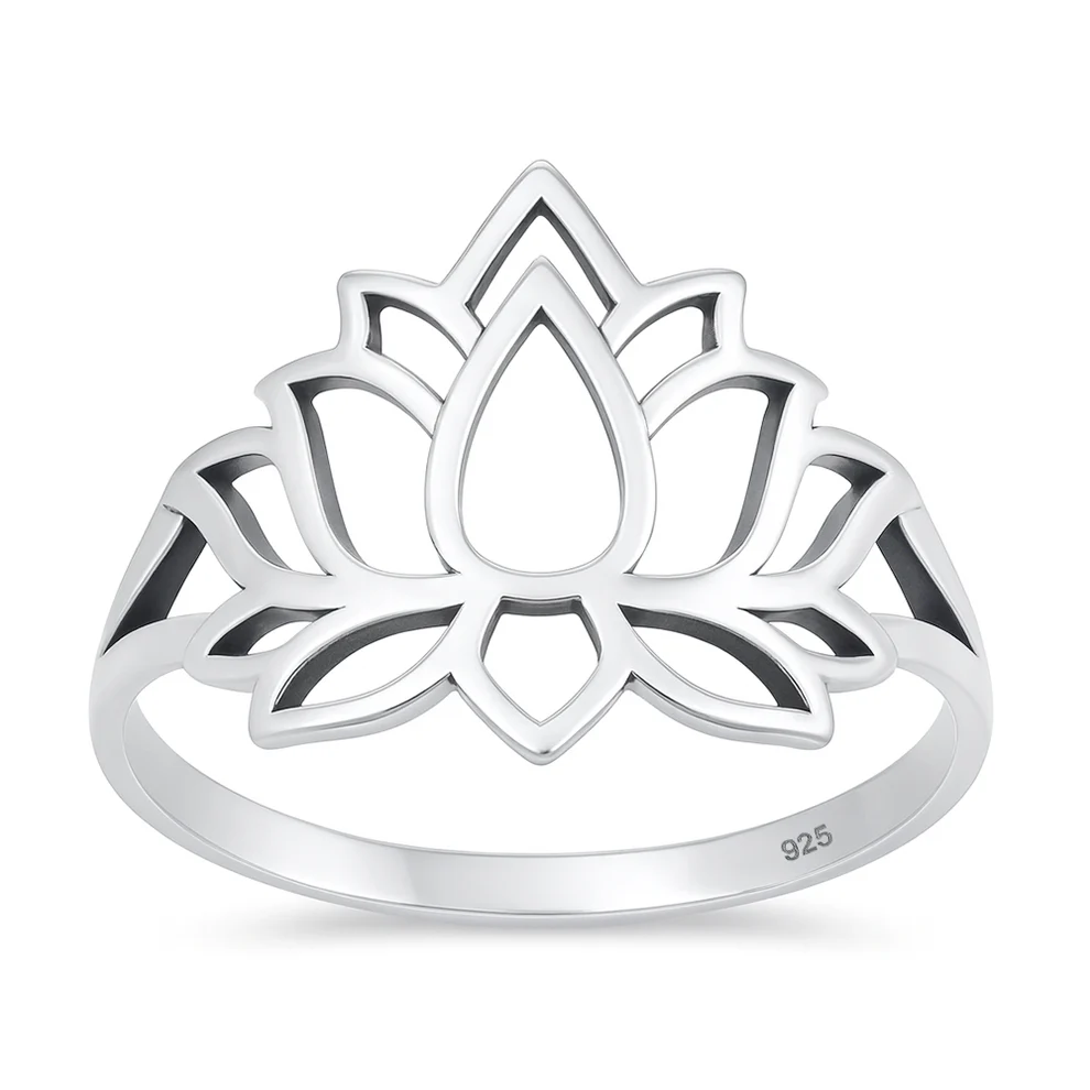 Sterling Silver Oxidized And Polished 15mm Lotus Ring