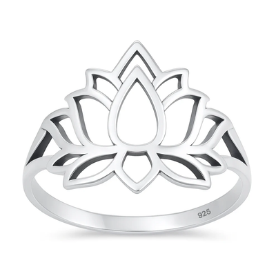 Sterling Silver Oxidized And Polished 15mm Lotus Ring