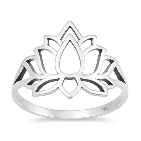 Sterling Silver Oxidized And Polished 15mm Lotus Ring