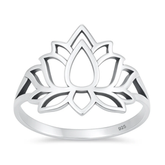 Sterling Silver Oxidized And Polished 15mm Lotus Ring