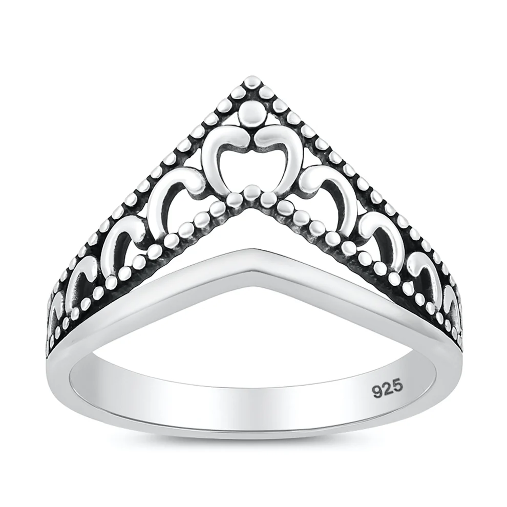 Sterling Silver Oxidized And Polished V Shaped Ring