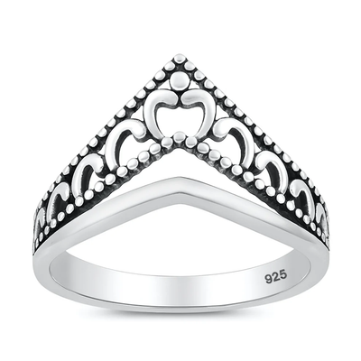 Sterling Silver Oxidized And Polished V Shaped Ring