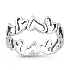 Sterling Silver Oxidized And Polished Open Hearts Band Ring