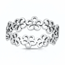 Load image into Gallery viewer, Sterling Silver Oxidized And Polished Flower Band Ring