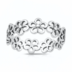 Sterling Silver Oxidized And Polished Flower Band Ring