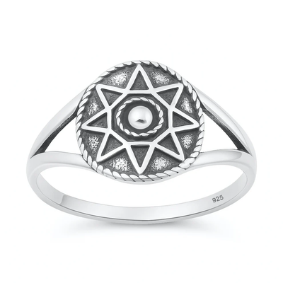 Sterling Silver Oxidized Star Pattern Ring