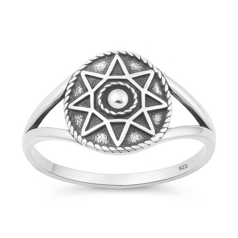 Sterling Silver Oxidized Star Pattern Ring