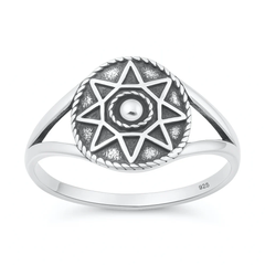 Sterling Silver Oxidized Star Pattern Ring