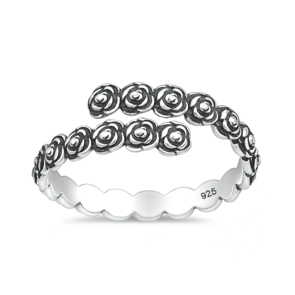 Sterling Silver Oxidized And Polished Roses Ring