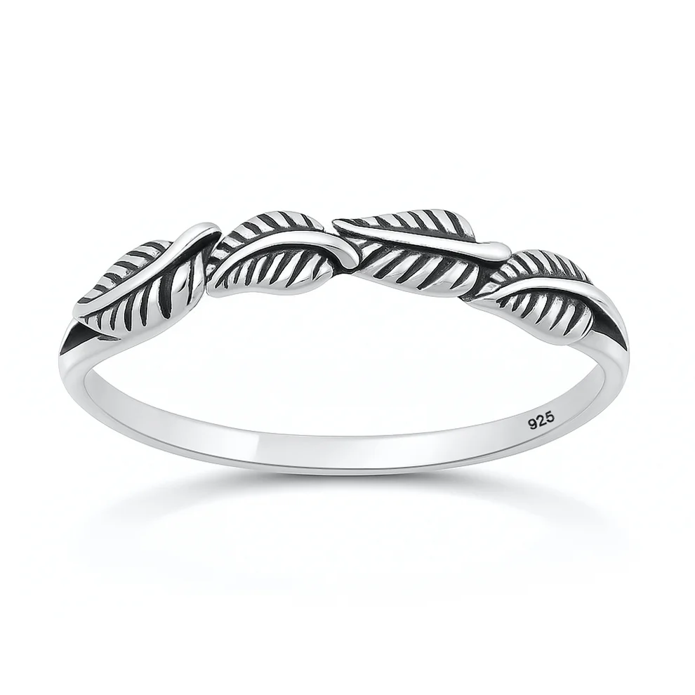 Sterling Silver Oxidized And Polished Leaves Ring
