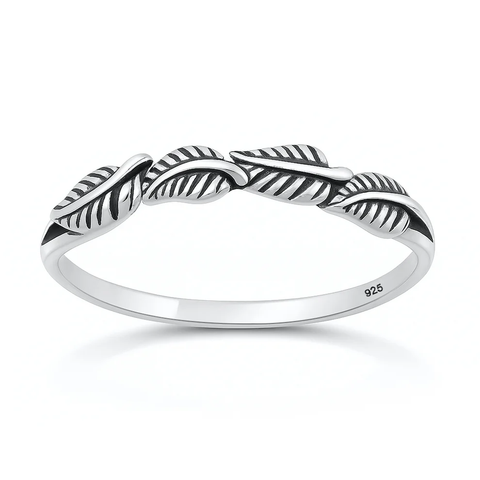 Sterling Silver Oxidized Leaves Ring