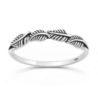 Sterling Silver Oxidized And Polished Leaves Ring