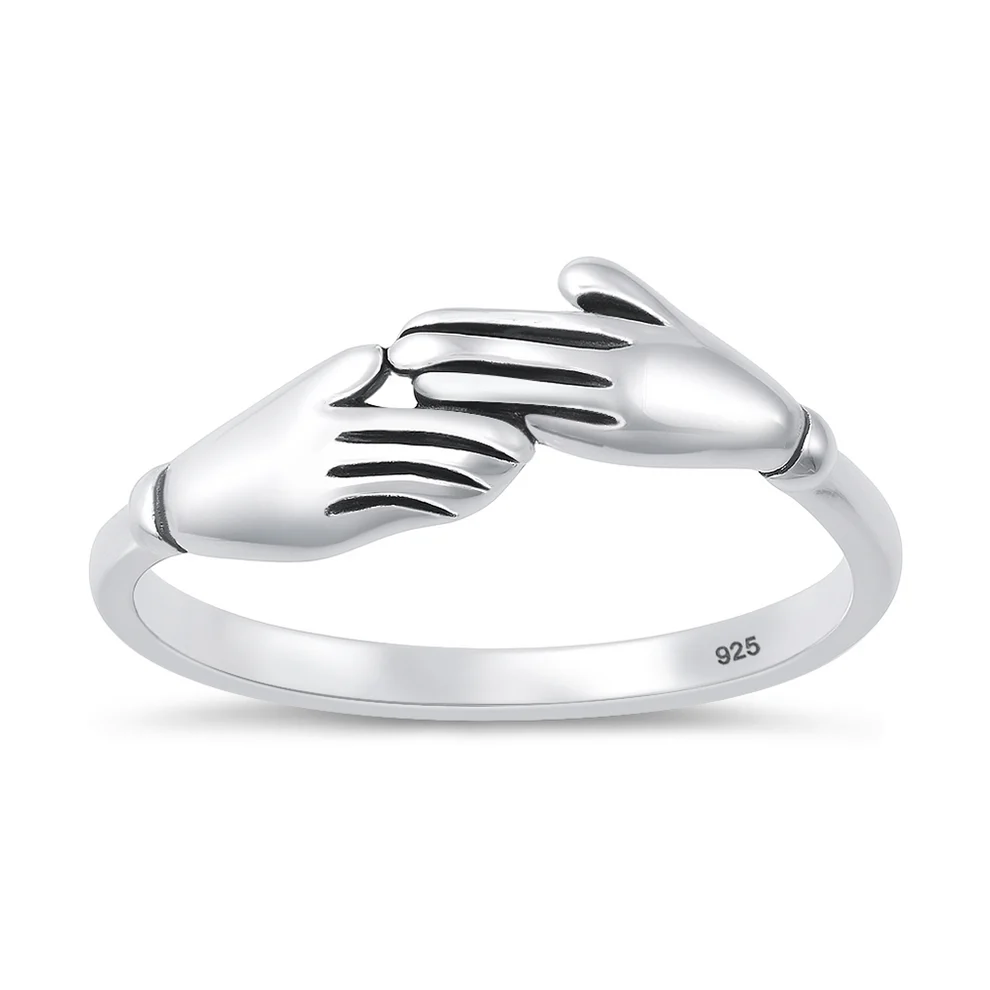 Sterling Silver Oxidized And Polished Hands Ring