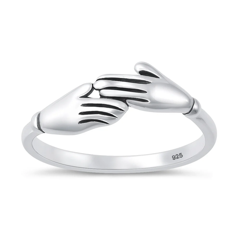 Sterling Silver Oxidized And Polished Hands Ring