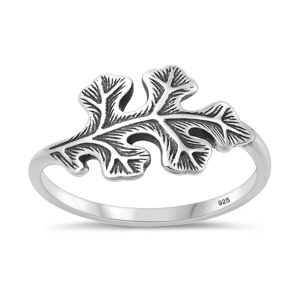 Sterling Silver Oxidized And Polished Leaf Ring