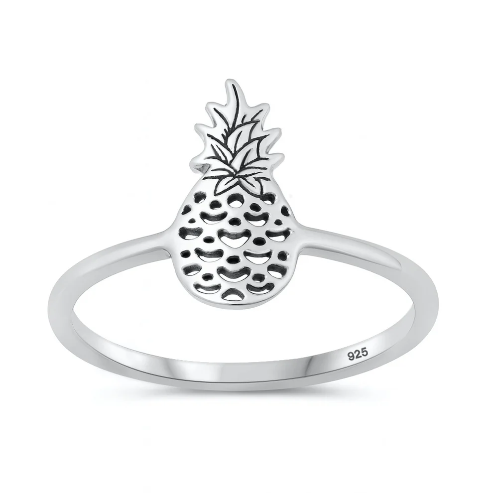 Sterling Silver Oxidized And Polished Pineapple Ring