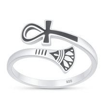 Load image into Gallery viewer, Sterling Silver Oxidized And Polished Ankh And Lotus Ring