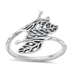 Sterling Silver Oxidized And Polished Leaves Ring