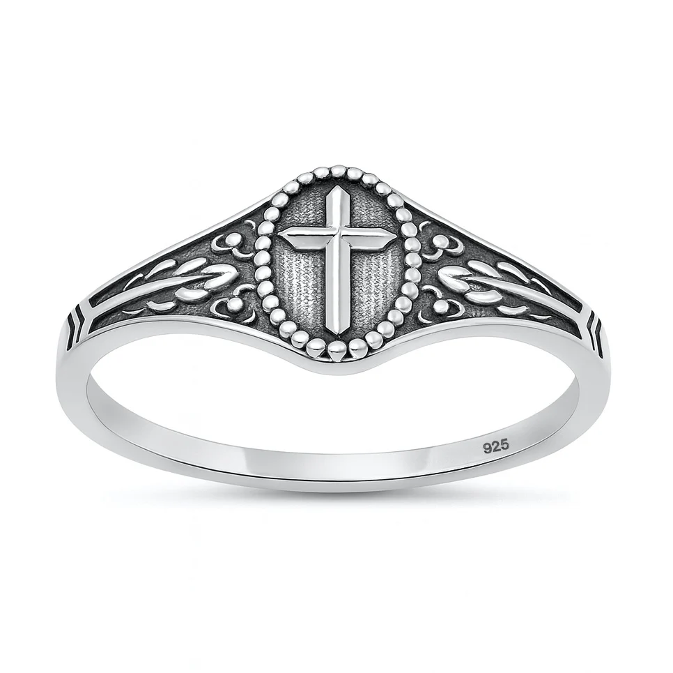 Sterling Silver Oxidized And Polished Cross Ring