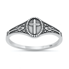 Load image into Gallery viewer, Sterling Silver Oxidized And Polished Cross Ring
