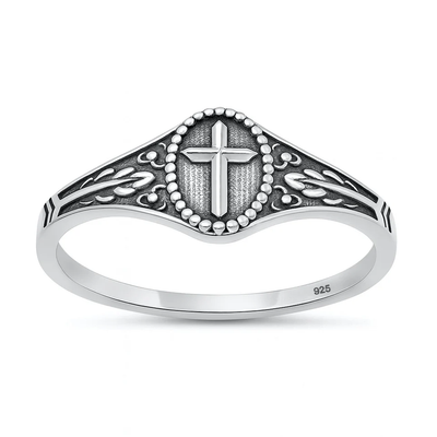 Sterling Silver Oxidized And Polished Cross Ring
