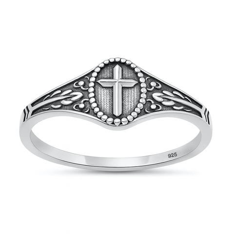 Sterling Silver Oxidized And Polished Cross Ring