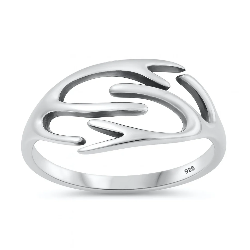 Sterling Silver Oxidized And Polished Deer Antlers Ring