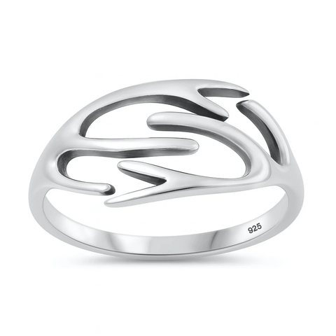 Sterling Silver Oxidized And Polished Deer Antlers Ring