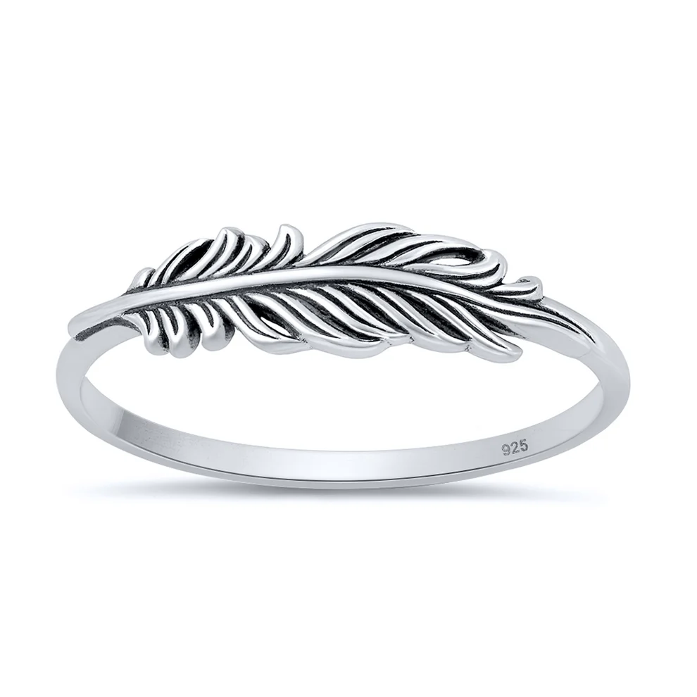 Sterling Silver Oxidized And Polished Feather Ring
