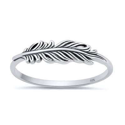 Sterling Silver Oxidized And Polished Feather Ring