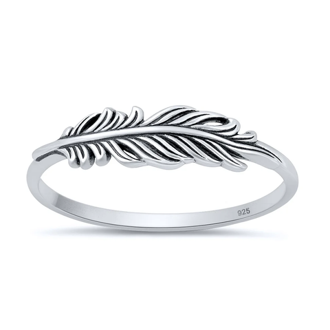 Sterling Silver Oxidized And Polished Feather Ring