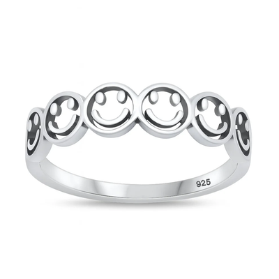 Sterling Silver Oxidized And Polished Happy Faces Ring
