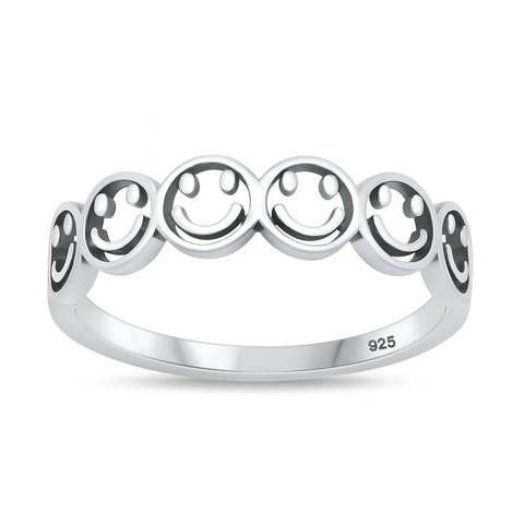Sterling Silver Oxidized And Polished Happy Faces Ring