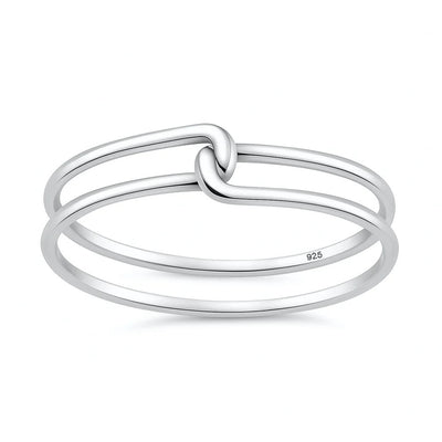 Sterling Silver Oxidized And Polished Double Band Knot Ring
