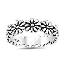 Load image into Gallery viewer, Sterling Silver Oxidized And Polished 5.7mm Daisy Flower Band Ring