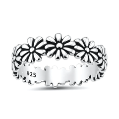 Sterling Silver Oxidized And Polished 5.7mm Daisy Flower Band Ring