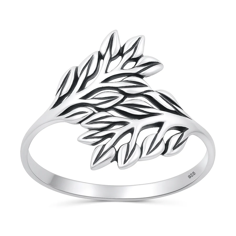 Sterling Silver Oxidized And Polished Leaf Branch Ring
