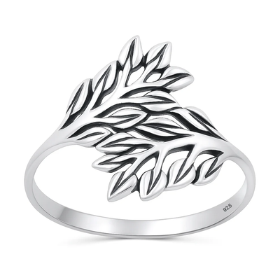 Sterling Silver Oxidized And Polished Leaf Branch Ring