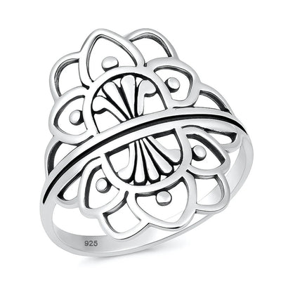 Sterling Silver Oxidized And Polished Mandala Ring
