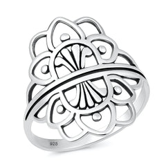 Sterling Silver Oxidized And Polished Mandala Ring