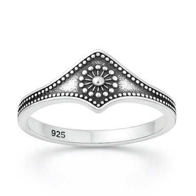 Sterling Silver Oxidized And Polished Sunburst Ring