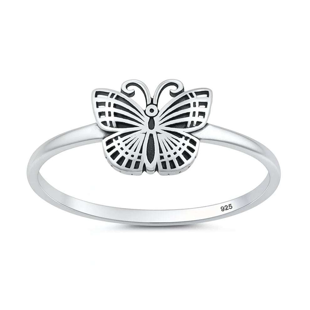 Sterling Silver Oxidized And Polished 8mm Butterfly Ring